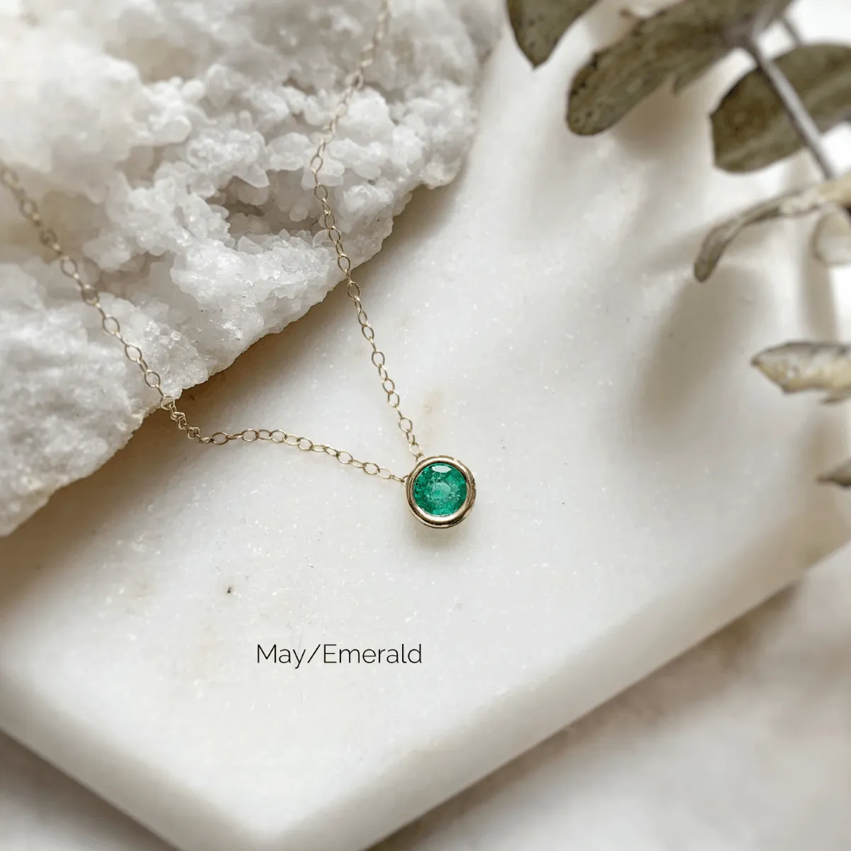 Dainty Minimalist Birthstone Pendant - Genuine Gemstone - Solid 14k Gold