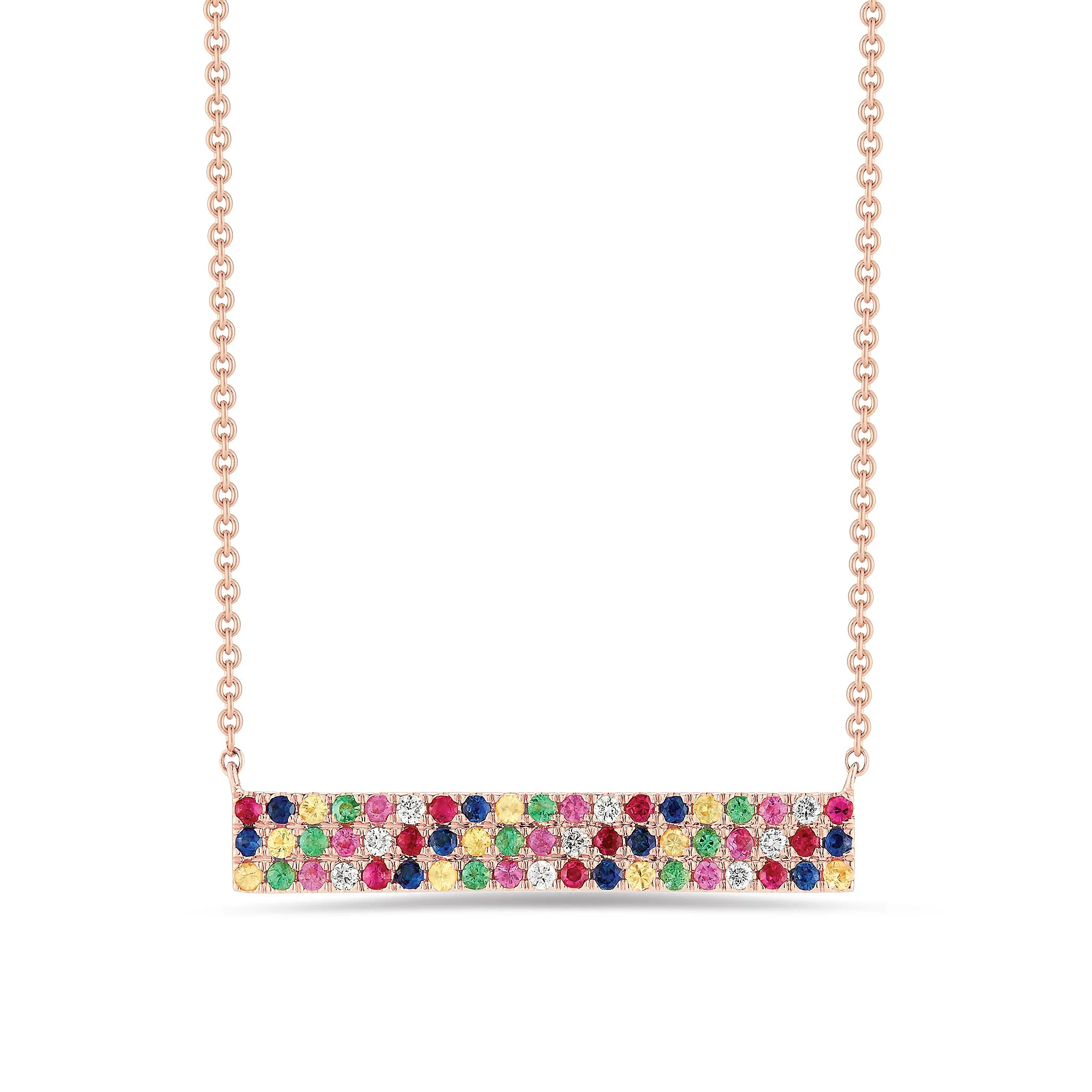 Diamond & Rainbow Gemstone Bar Necklace