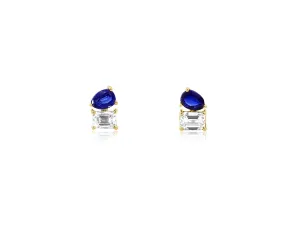 Diamond & Sapphire Yellow Gold Double Stud Earrings