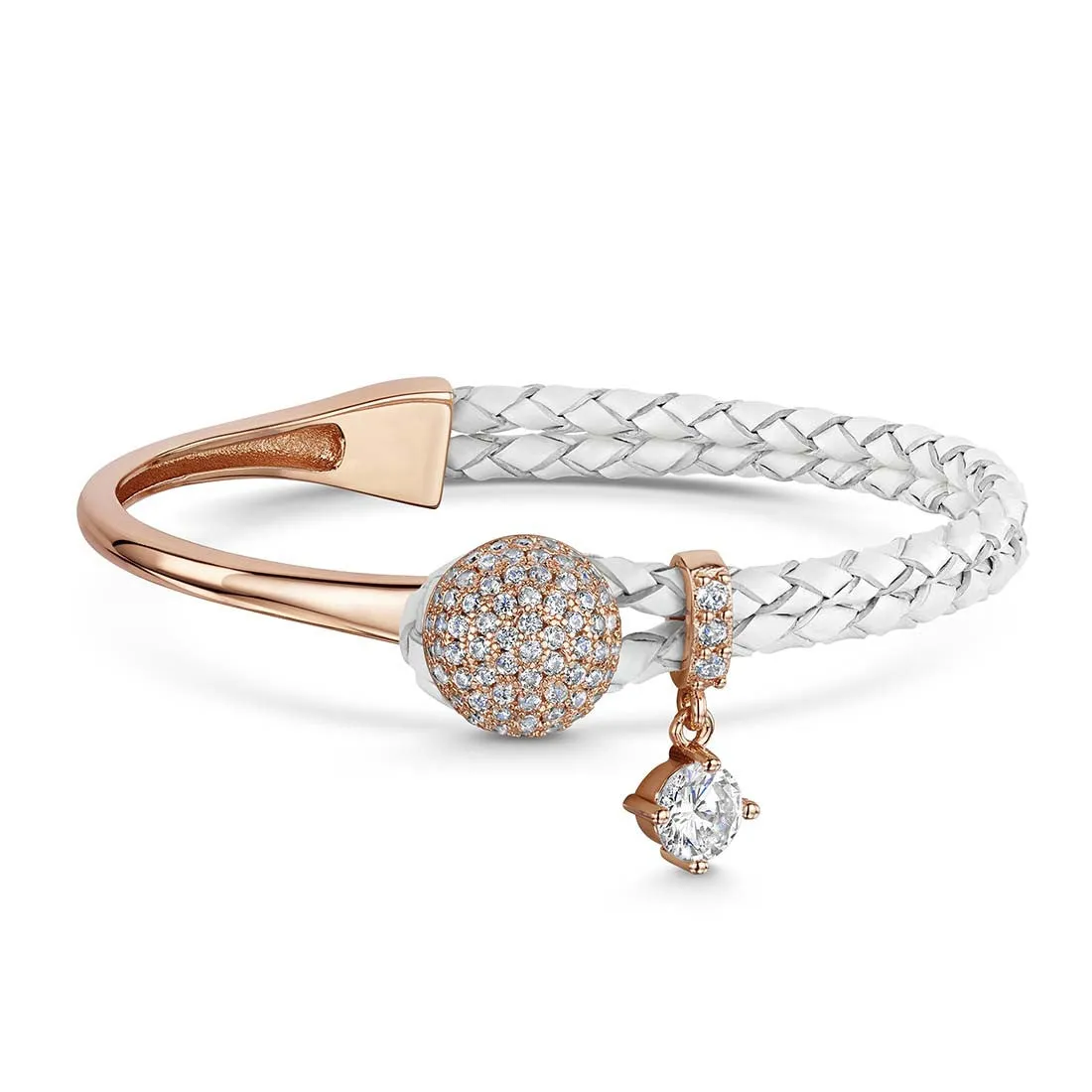 Dianna Leather Bracelet Set - White/Rose Gold