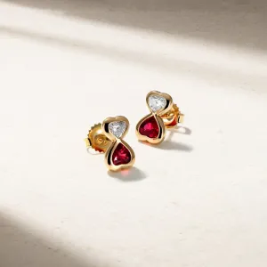 Dilara Bezel Set Twin Heart Ruby and Diamond Stud Earrings