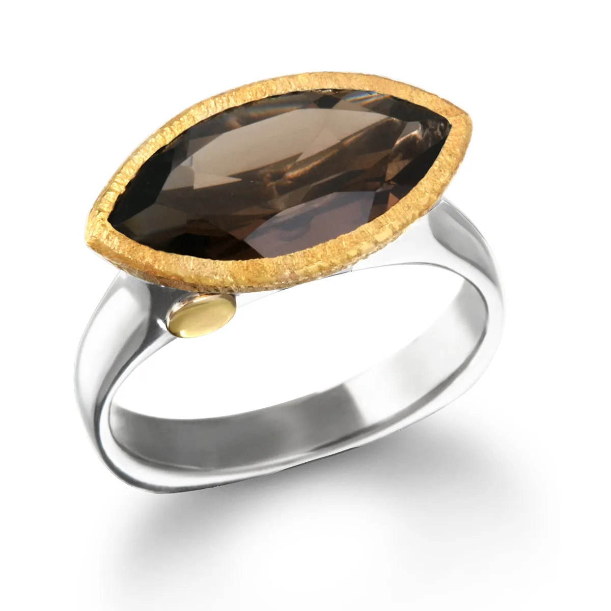 East West Silver & Gold Ring - Smoky Marquise