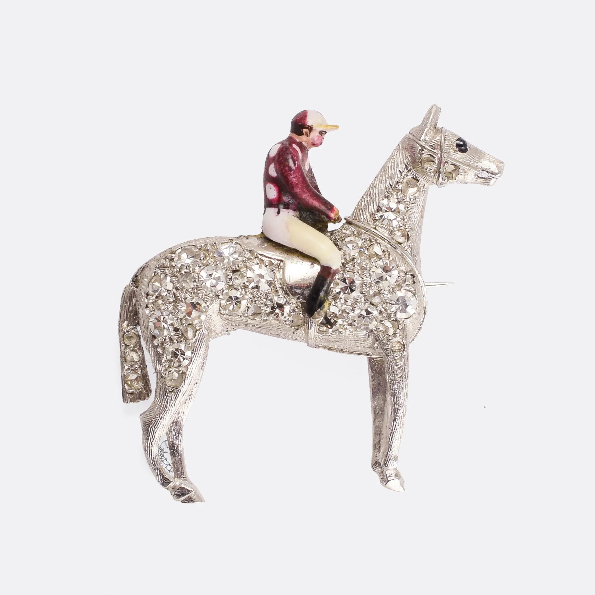 Edwardian Diamond & Platinum "Horse and Jockey" Brooch