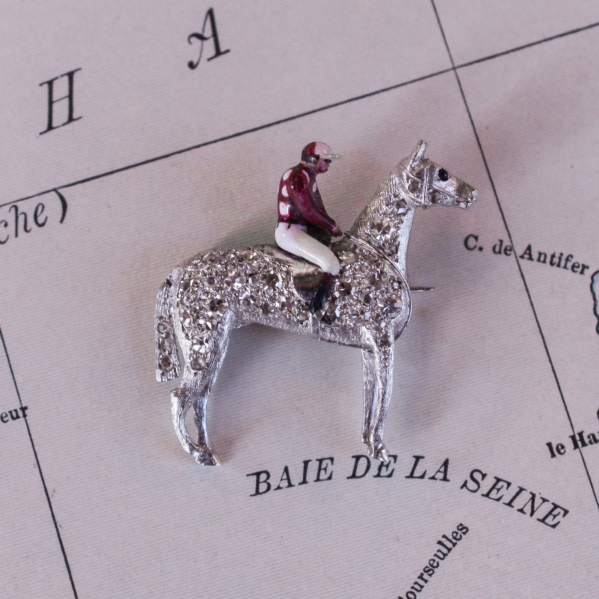 Edwardian Diamond & Platinum "Horse and Jockey" Brooch