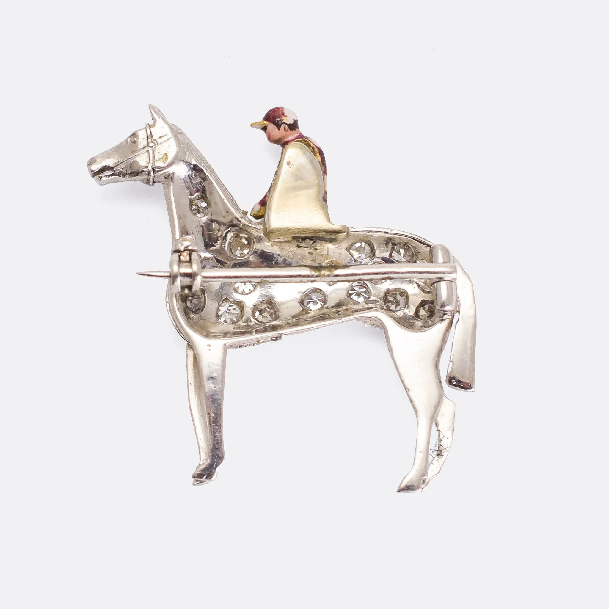 Edwardian Diamond & Platinum "Horse and Jockey" Brooch