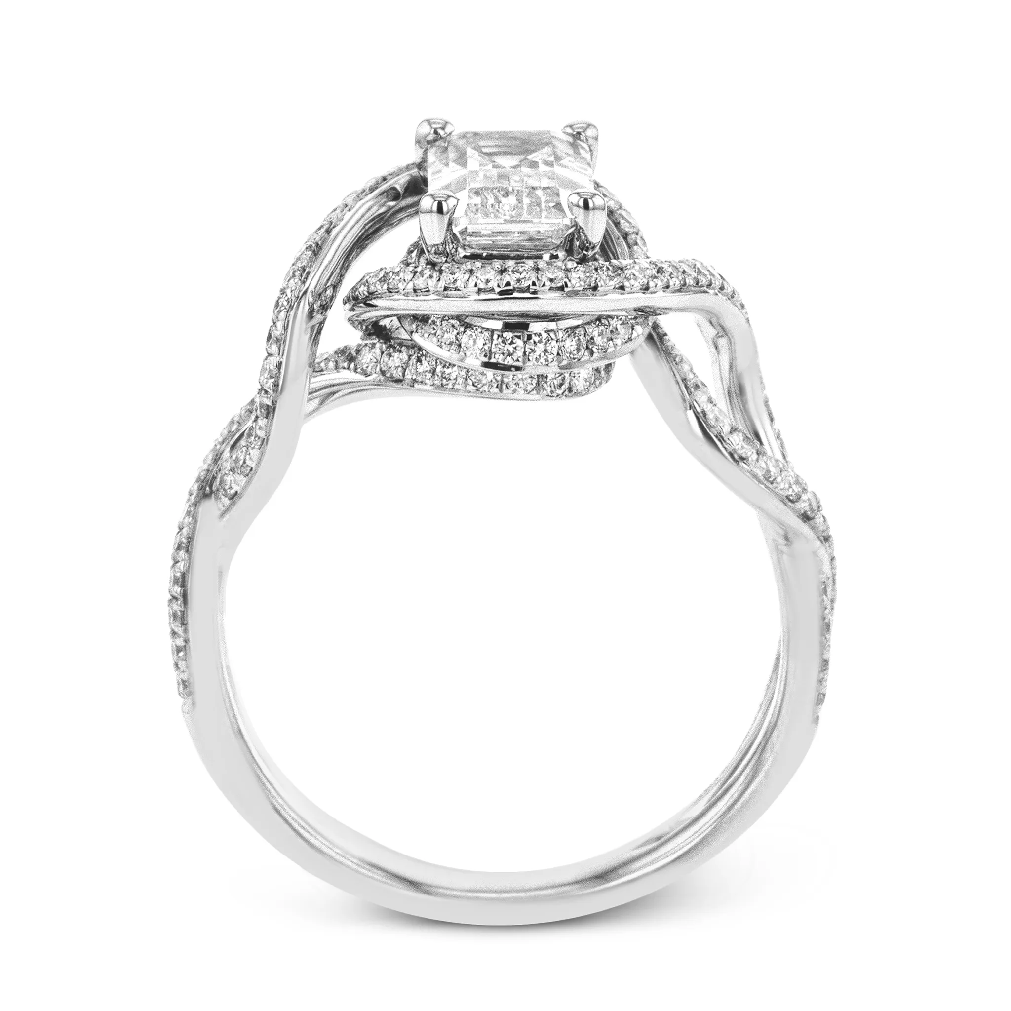 Emerald-Cut Criss-Cross Engagement Ring In 18k Gold With Diamonds