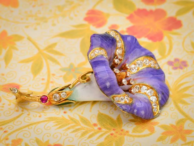 Enamel Convolvulus Morning Glory Brooch