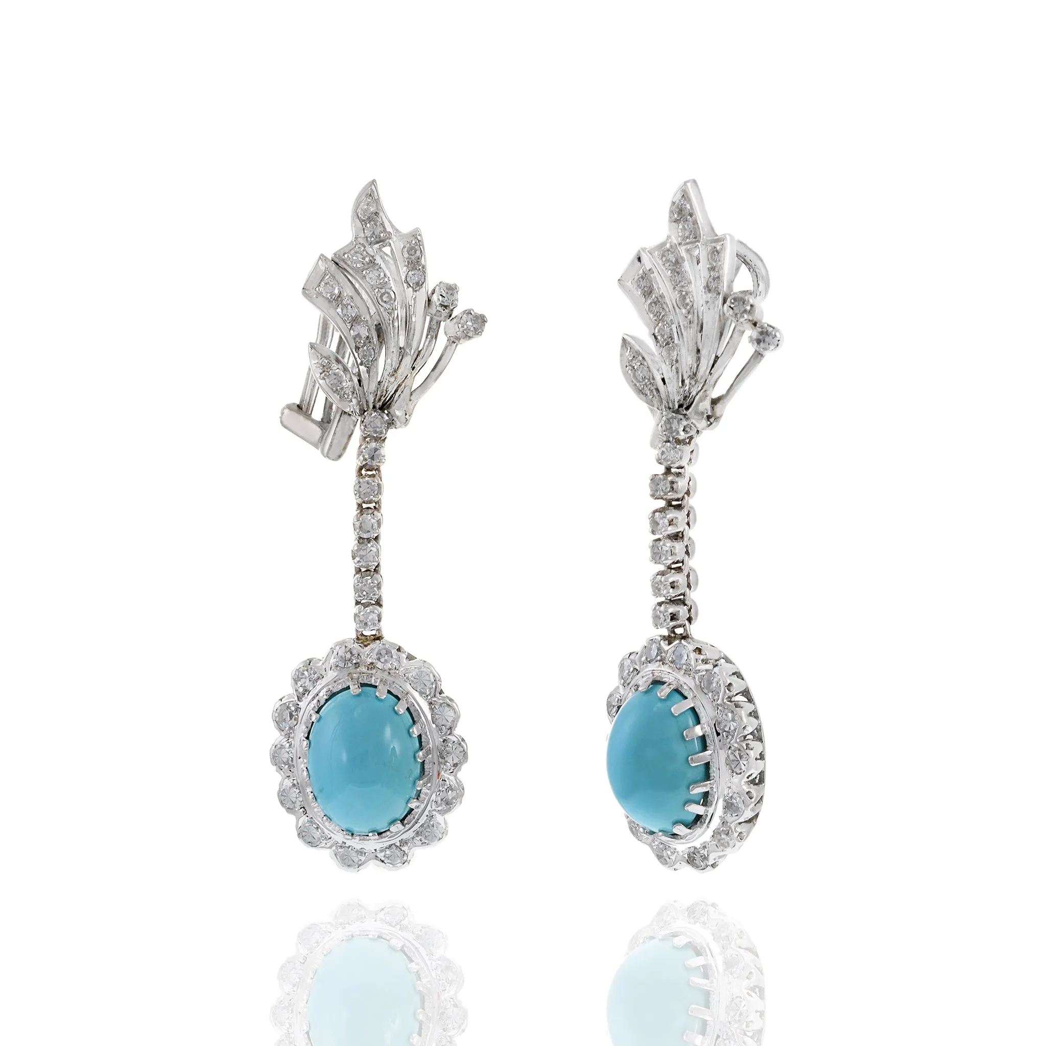 Estate Art Nuevo Period Turquoise and Diamond Drop Earrings