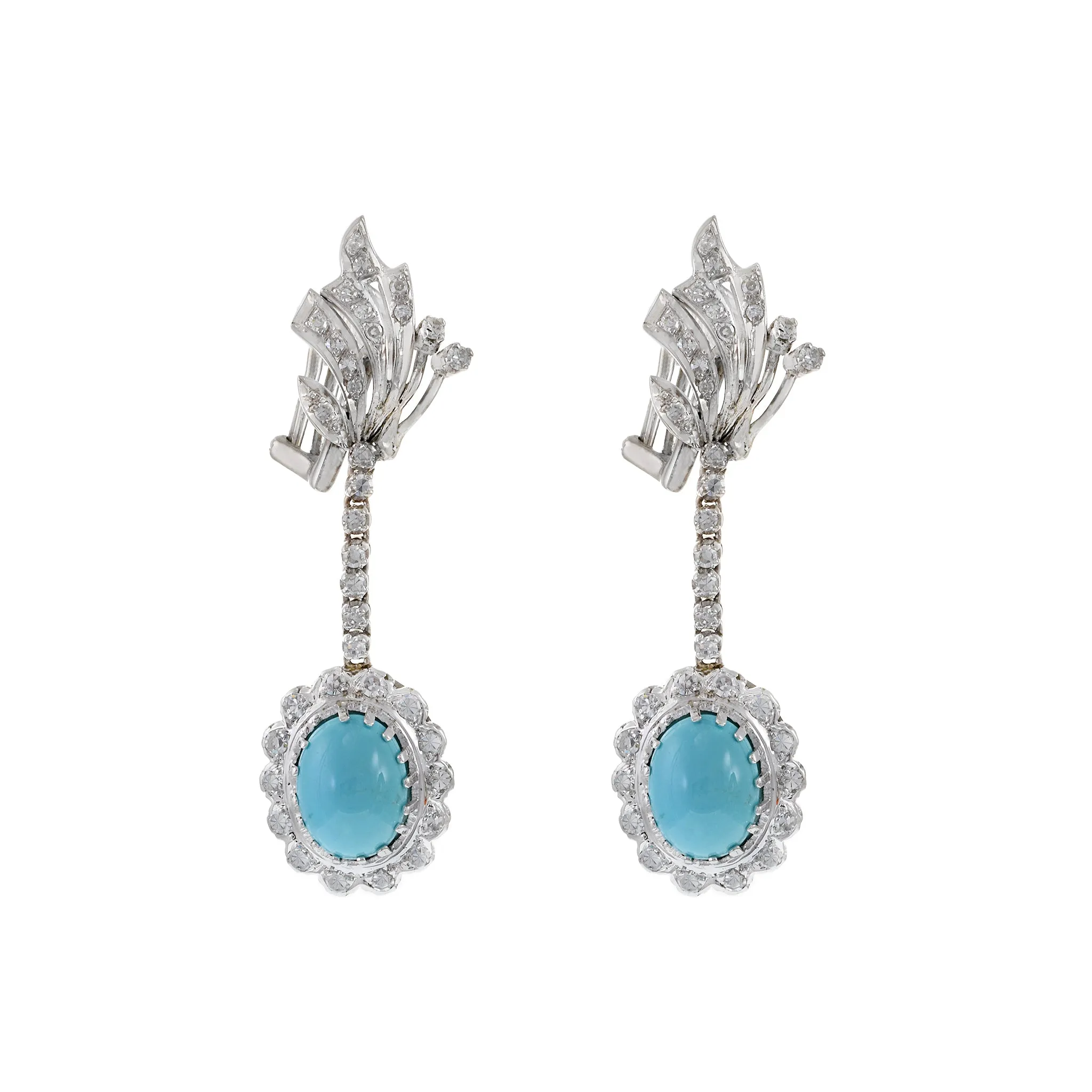 Estate Art Nuevo Period Turquoise and Diamond Drop Earrings