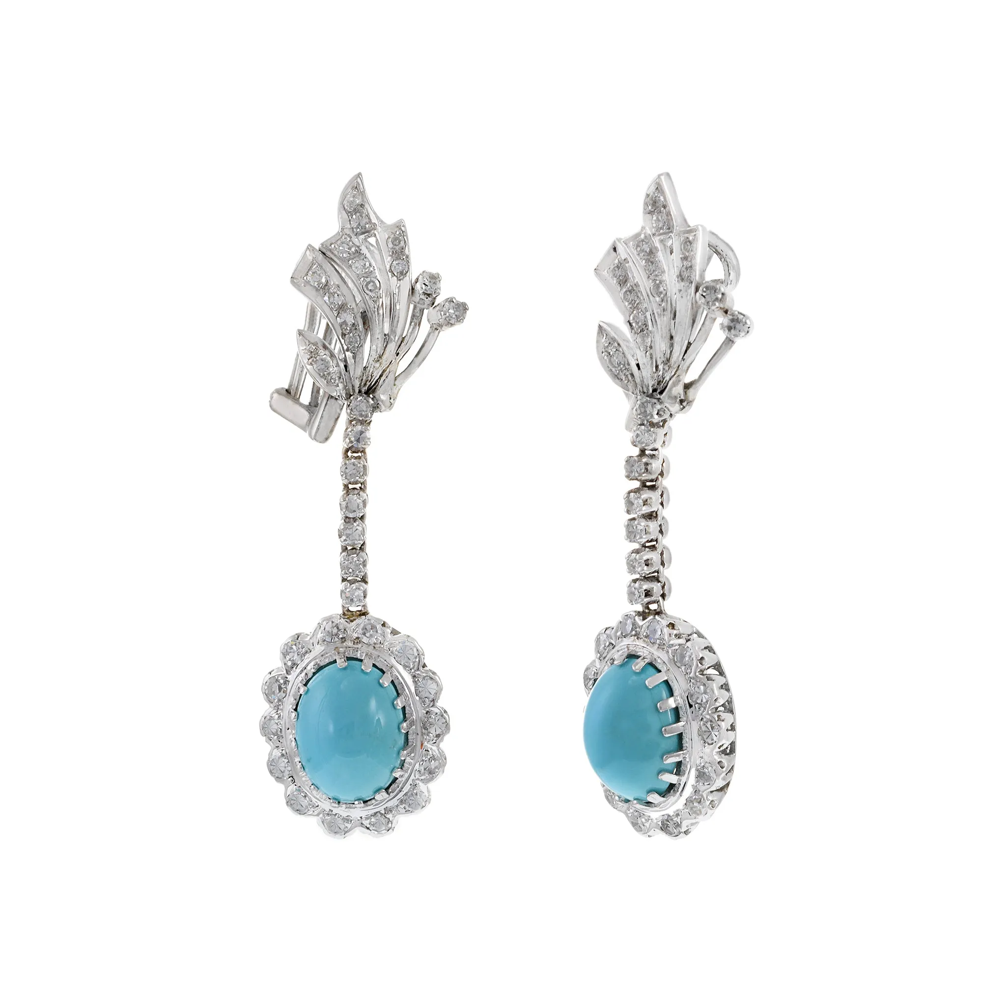 Estate Art Nuevo Period Turquoise and Diamond Drop Earrings