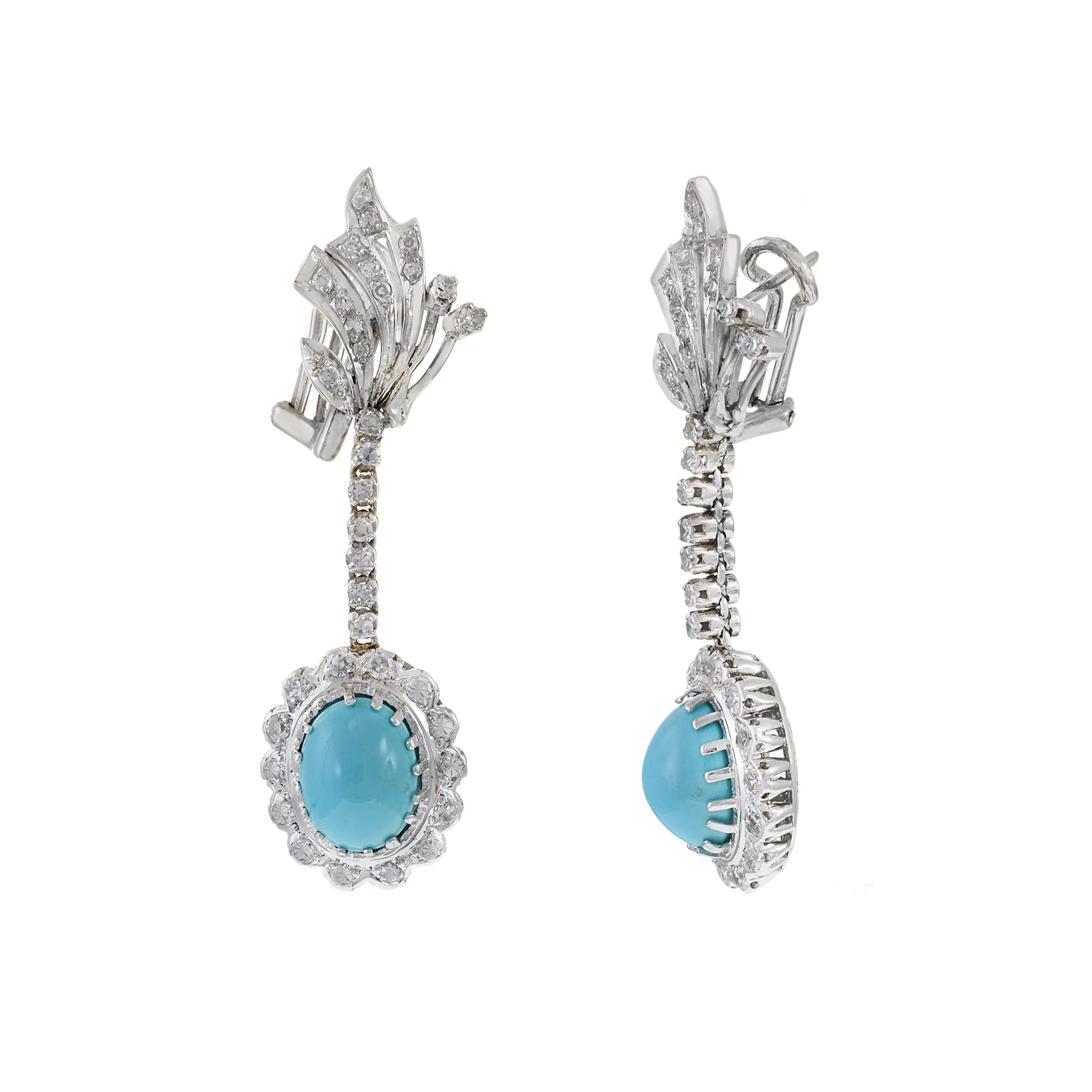 Estate Art Nuevo Period Turquoise and Diamond Drop Earrings