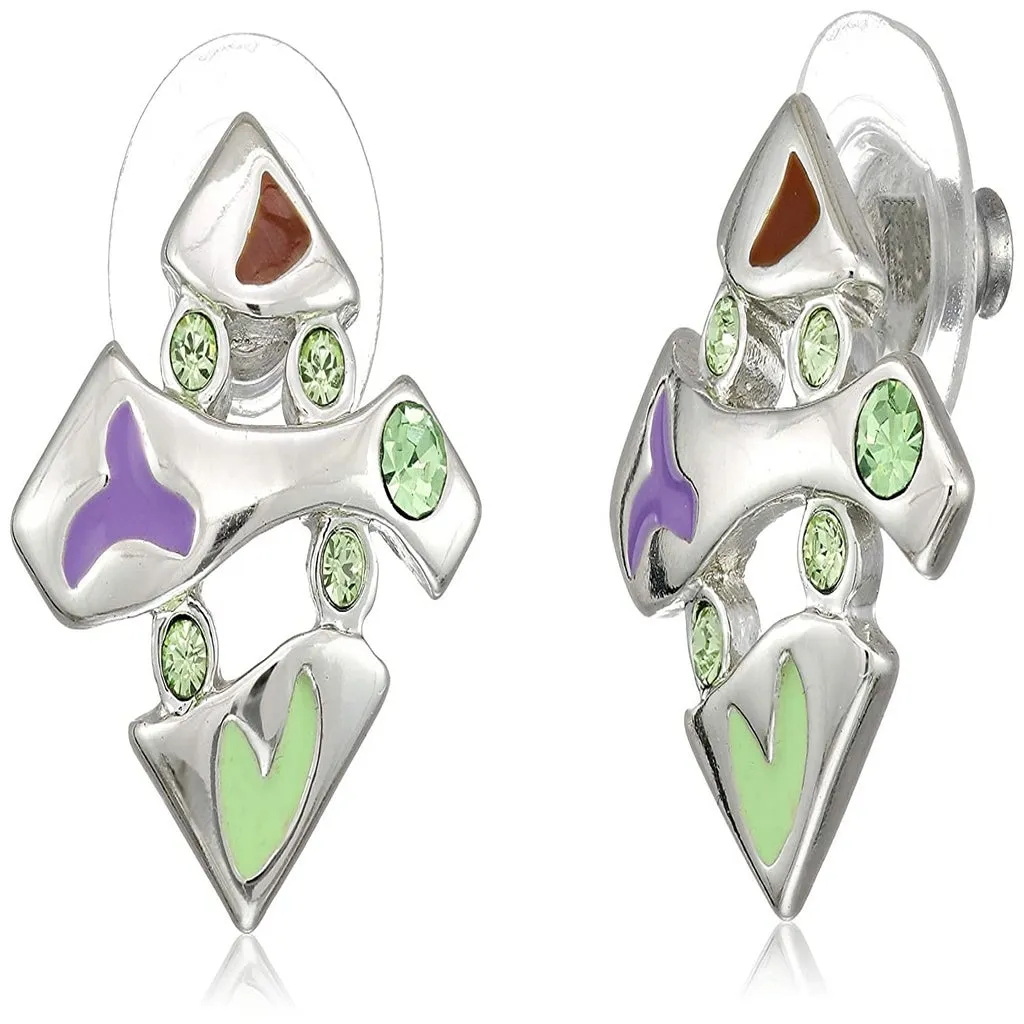 Estele Silver Tone Square Shape with Enamel and Crystal Pendant Set for Women