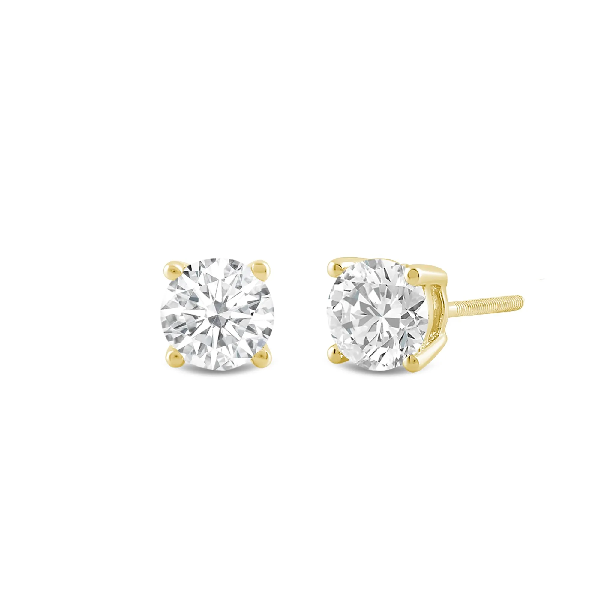 Everyday Elegance 14K Solid Yellow Gold Classic Four Prong Stud Earrings | Round Cut Lab Grown Diamond | Screw Back Posts | 0.50 CTW (E-F Color, VS2-SI1 Clarity) | With Gift Box