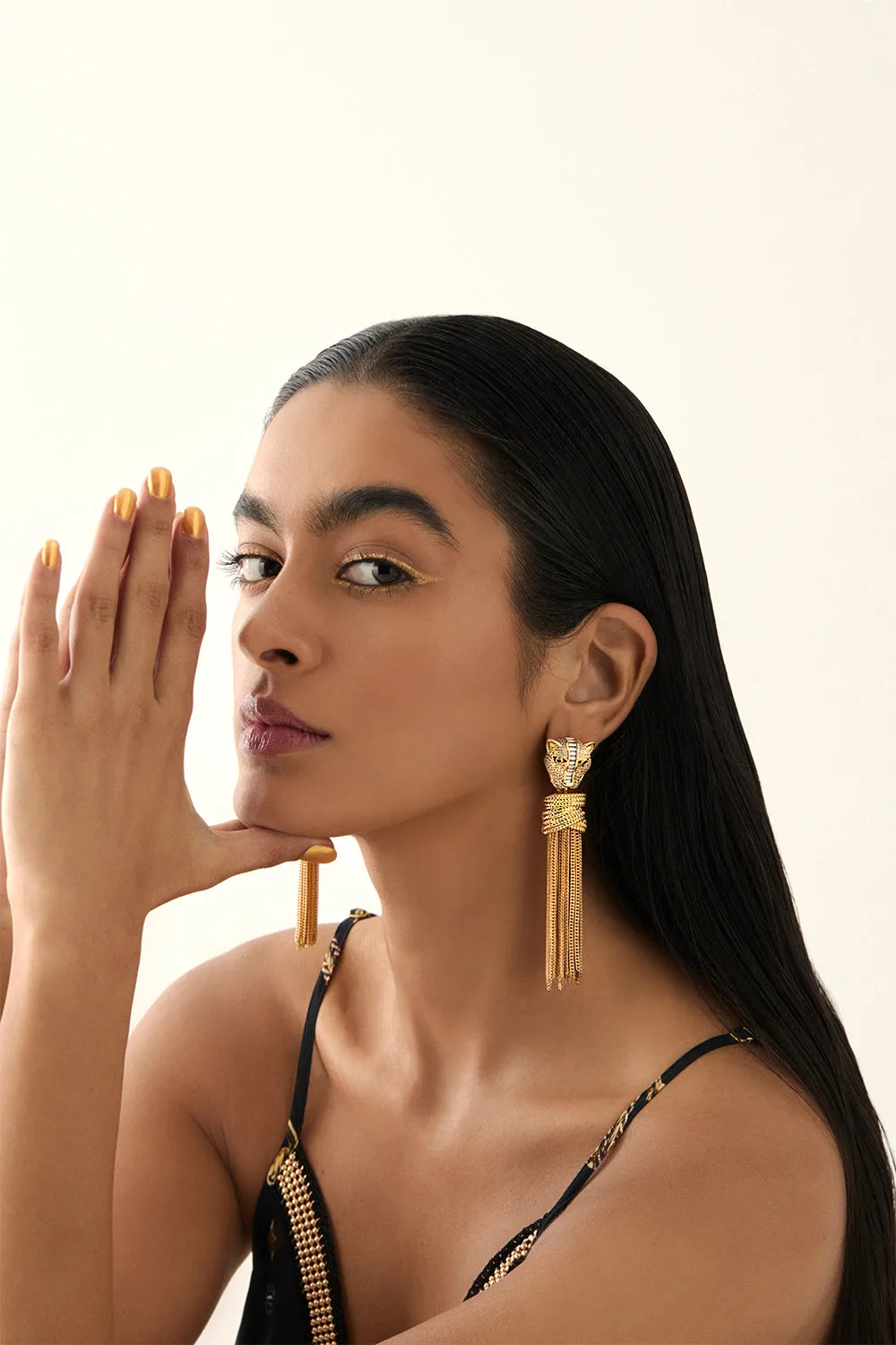 FIERCE FOLKLORE BASTET TASSEL EARRINGS GOLD