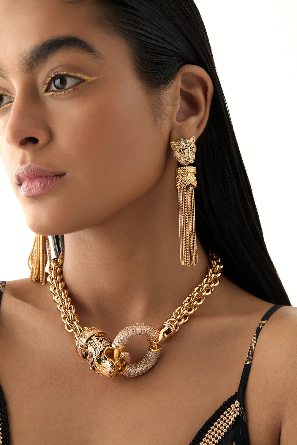 FIERCE FOLKLORE BASTET TASSEL EARRINGS GOLD