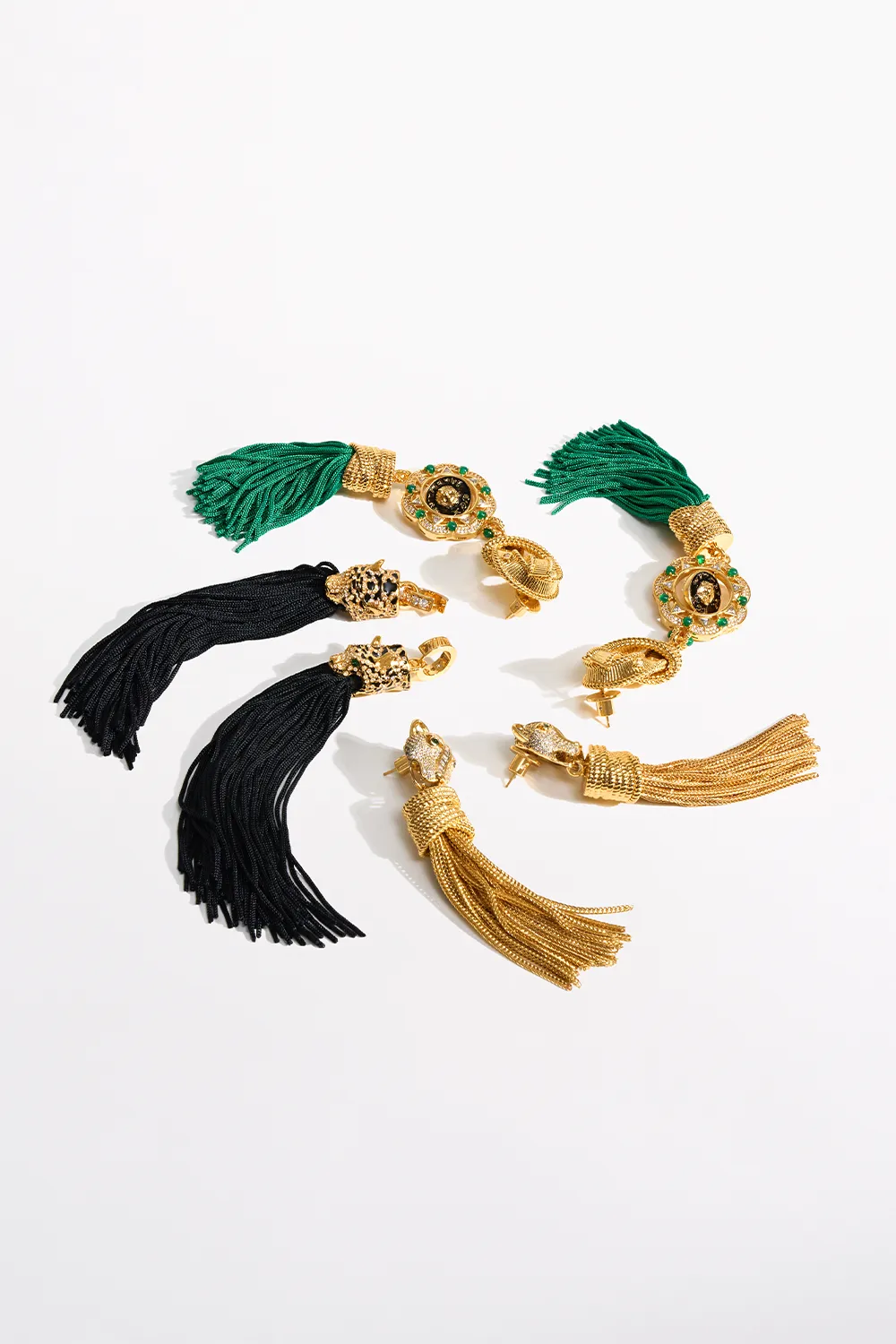 FIERCE FOLKLORE BLACK TASSEL EARRINGS GOLD