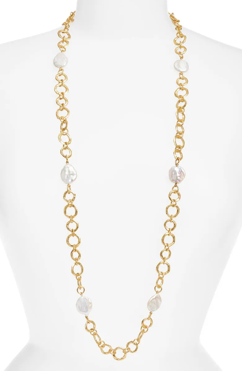 Flat Pearl Station Necklace