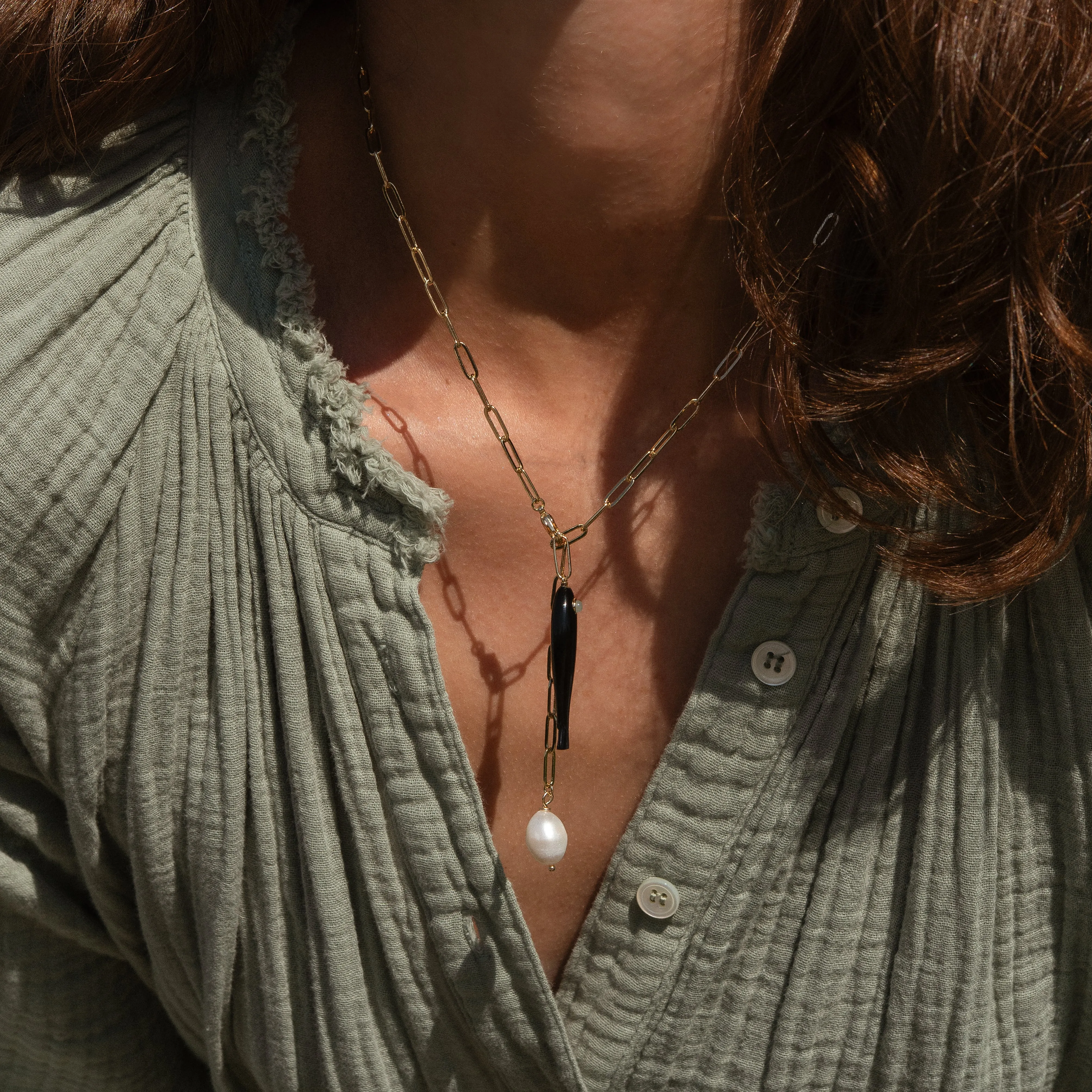 Fortuna Onyx Lariat Necklace