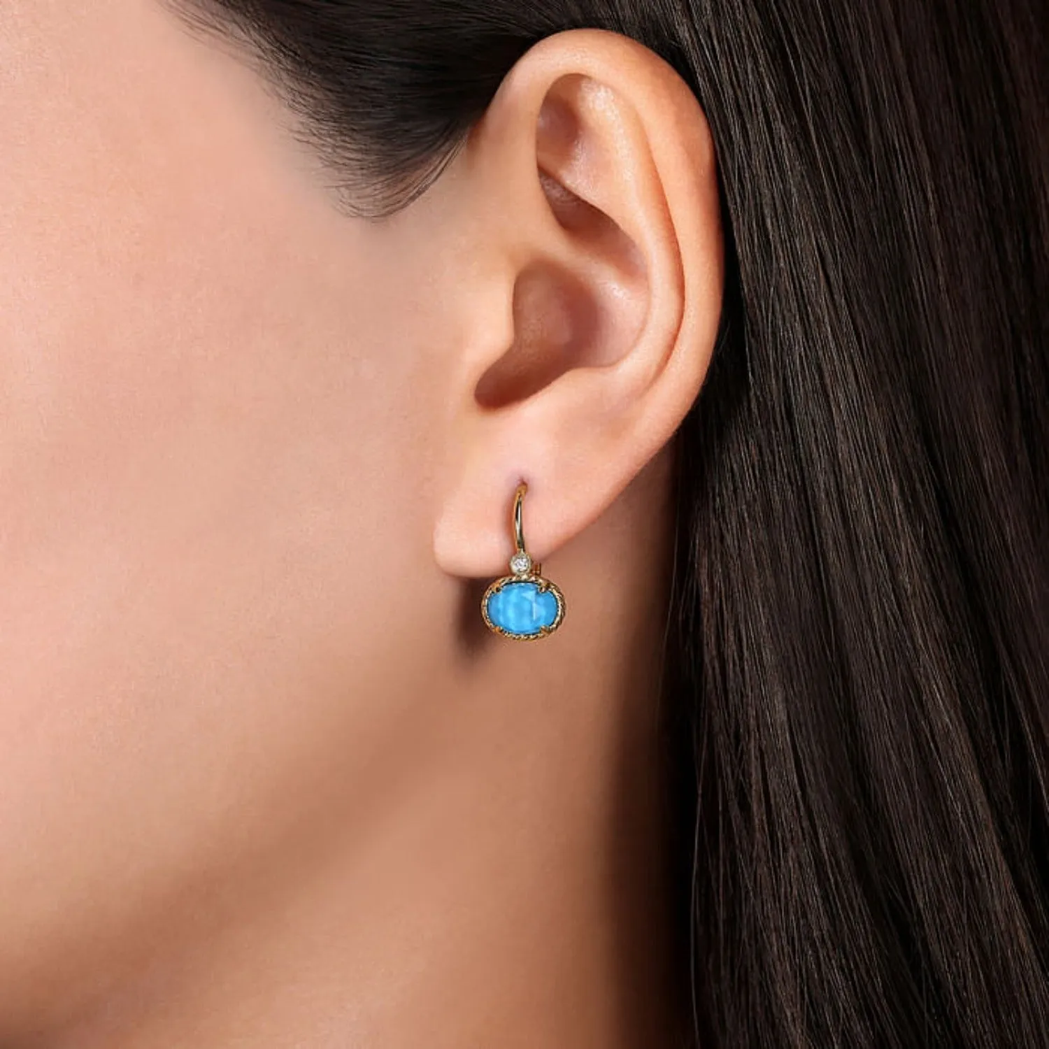 Gabriel & Co. Turquoise and Rock Crystal Diamond Earrings