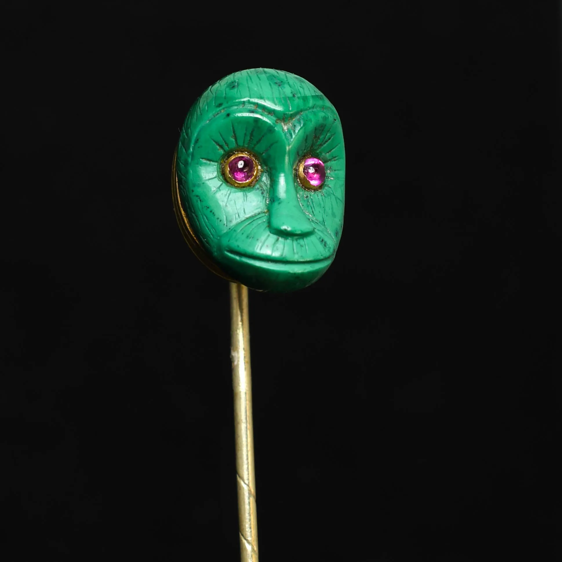 Georgian Malachite & Ruby Monkey Stick Pin