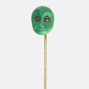 Georgian Malachite & Ruby Monkey Stick Pin