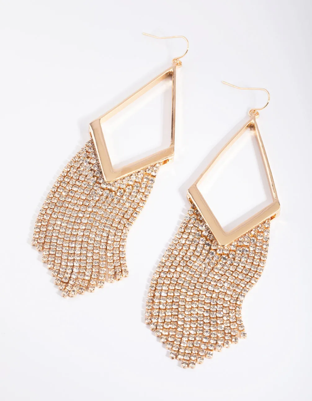 Gold Diamante Kite Drop Earrings