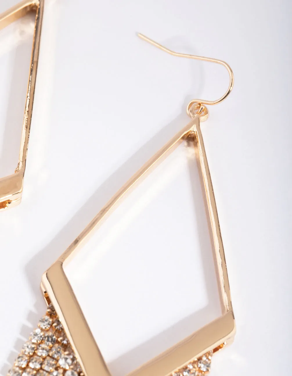 Gold Diamante Kite Drop Earrings