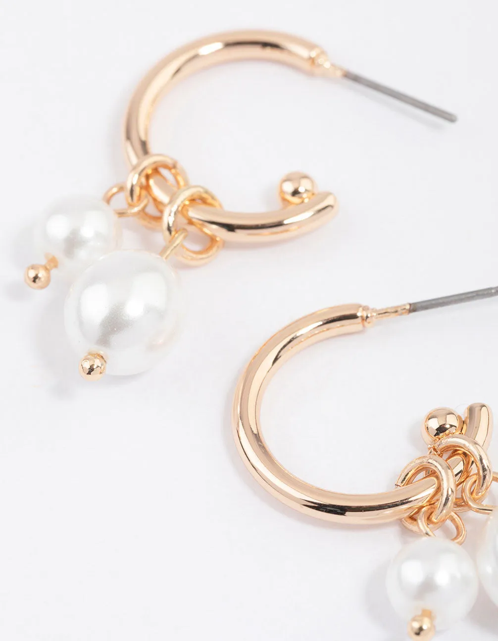 Gold Double Pearl Drop Hoop Earrings & Polishing Set