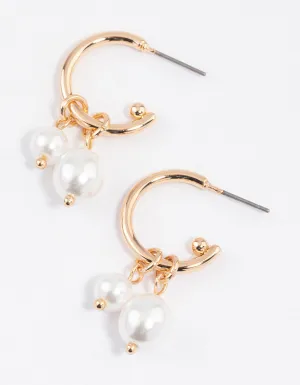 Gold Double Pearl Drop Hoop Earrings & Polishing Set