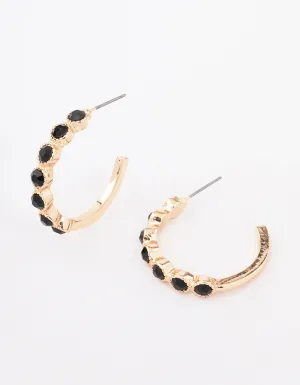 Gold Encased Round Stone Hoop Earrings