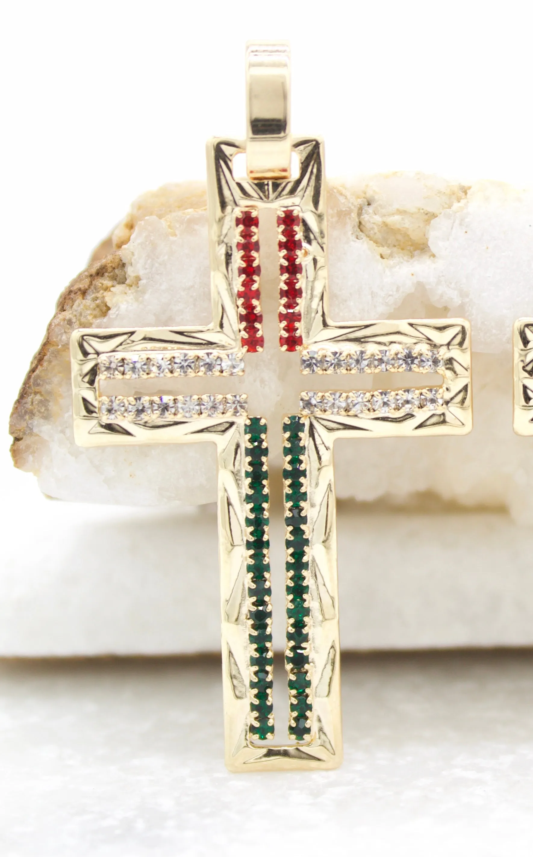 Gold Filled Outlined Latin Cross Pendant with CZ Stones (A108)