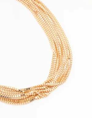 Gold Multi Row Chain Station Necklace