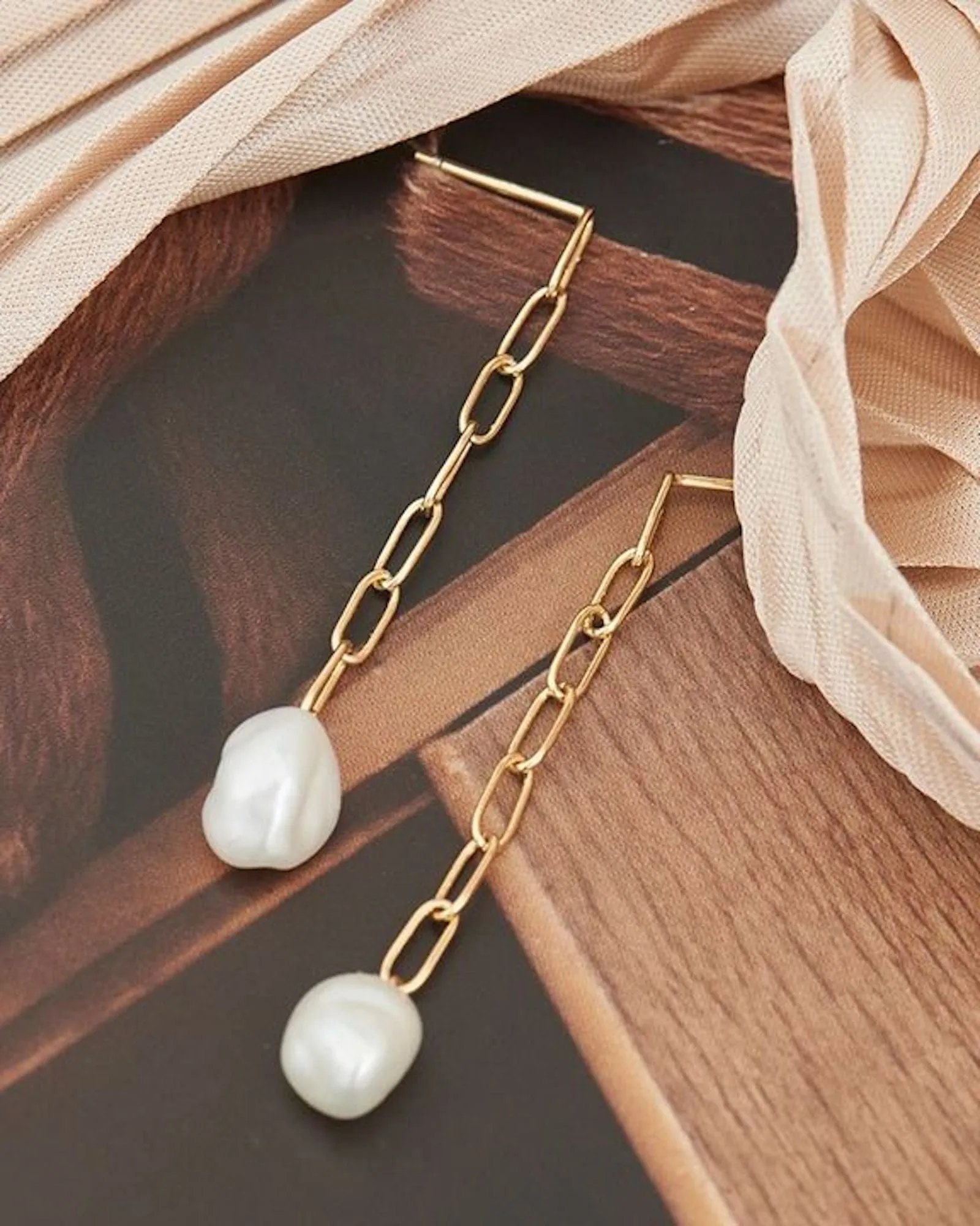 Gold Pearl Chunky Drop Earrings