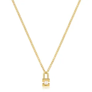 Gold Pearl Padlock Necklace