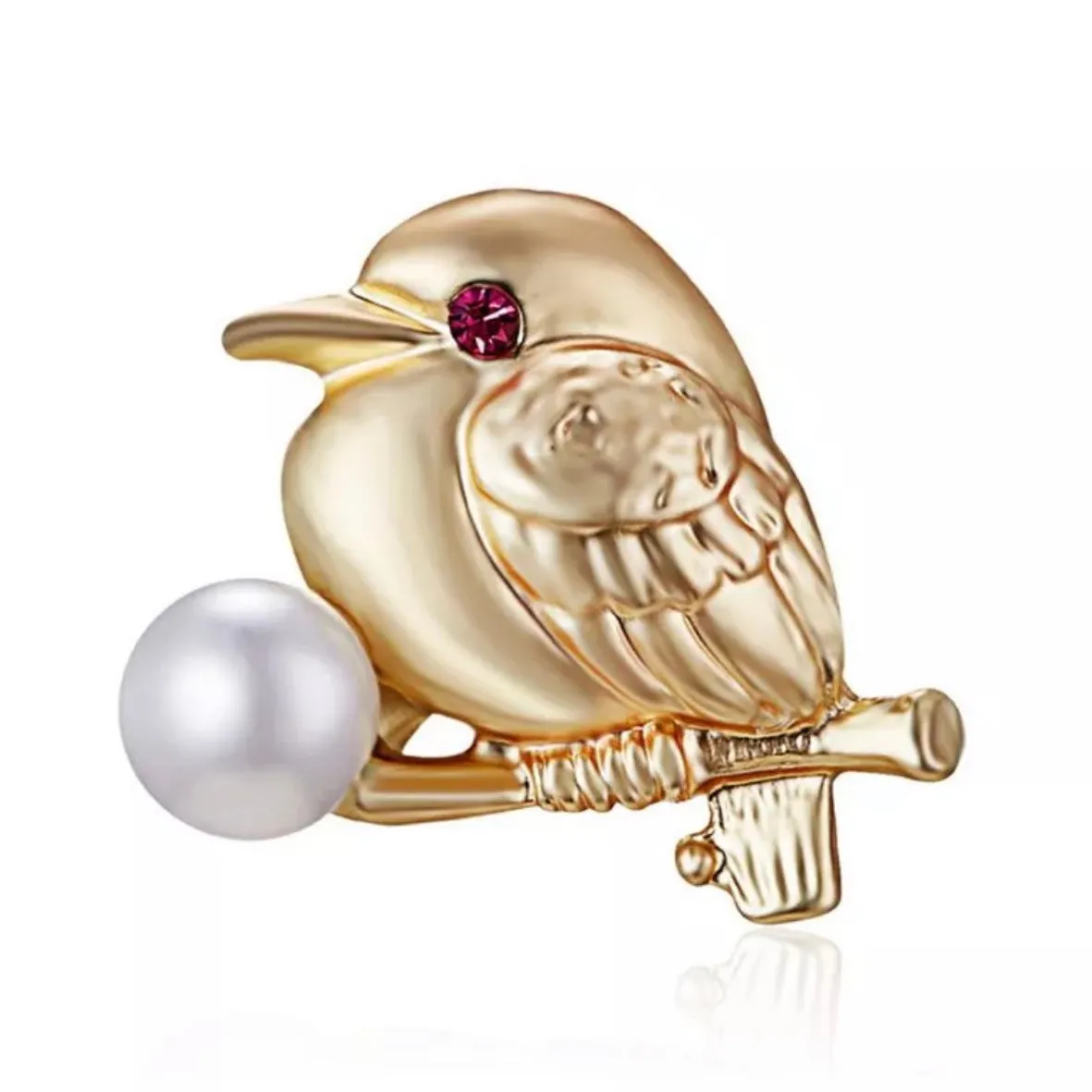 Gold Plated Matt Finish Animals Cat Bird Horse Rabbit Pearl Brooch Pin for Woman