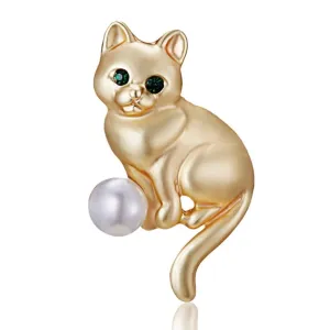 Gold Plated Matt Finish Animals Cat Bird Horse Rabbit Pearl Brooch Pin for Woman