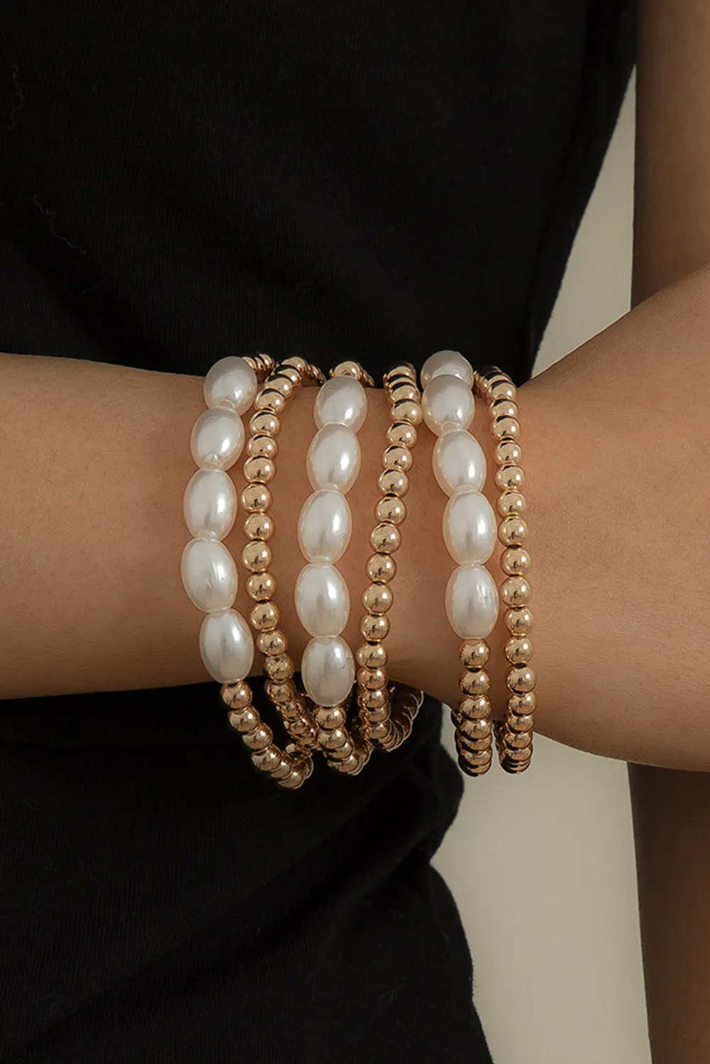 Gold Plated Pearl Beaded 6 Pcs Bracelet Set