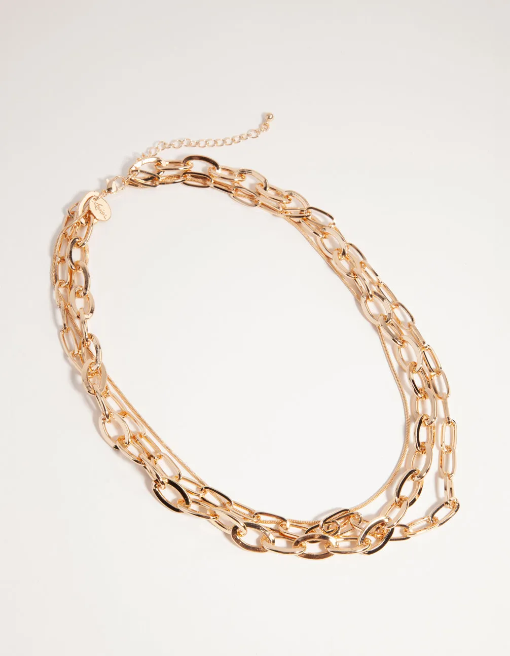 Gold Short Wide Chain 3-Row Necklace