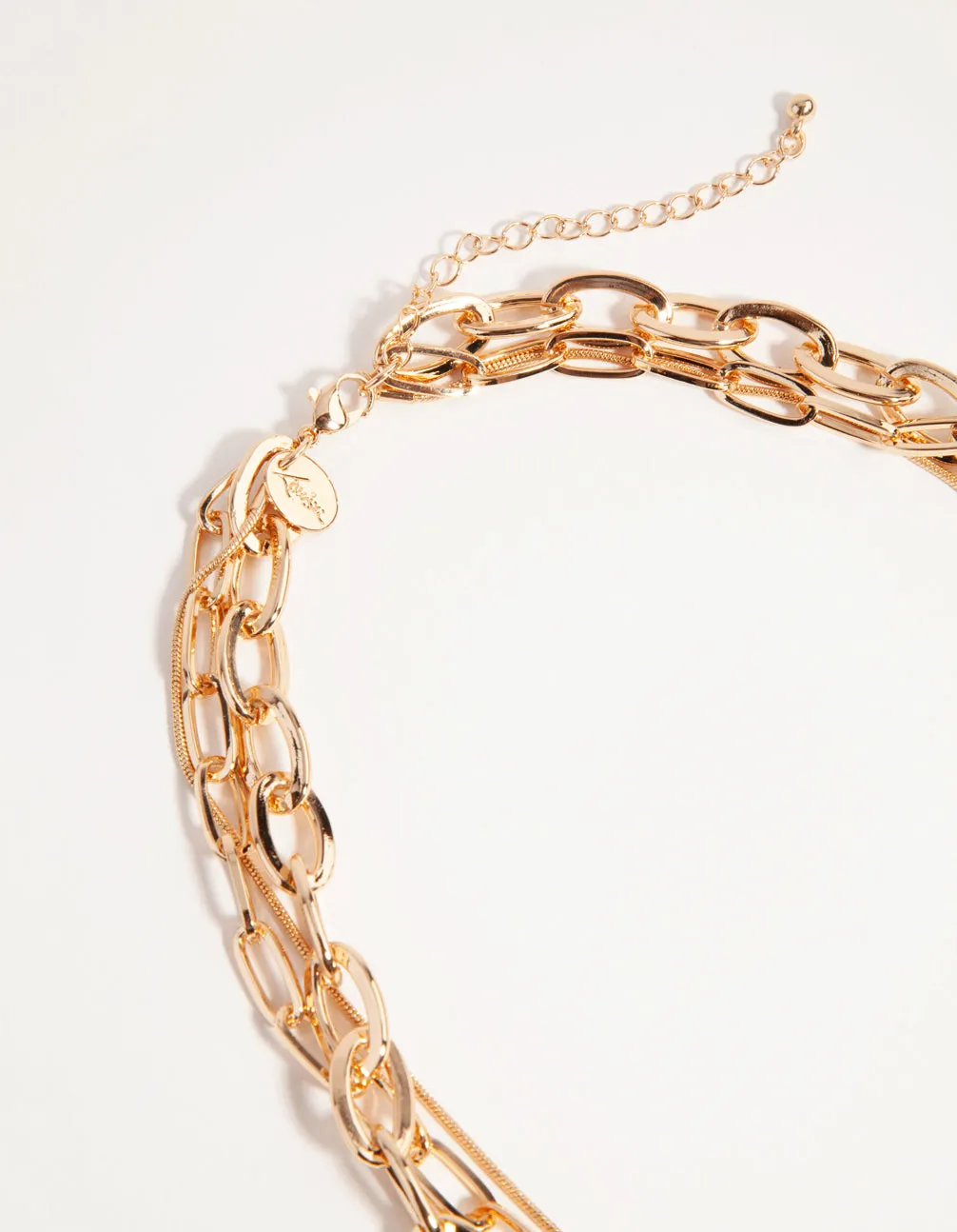 Gold Short Wide Chain 3-Row Necklace