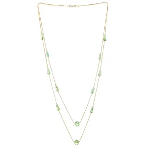 Gold Statement Necklace Two-Strand Long Chains with light Green Cone Crystal Beads Charms Pendant