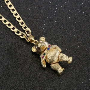 Gold Teddy Bear Pendant Necklace 22 Inch 4mm Belcher Chain