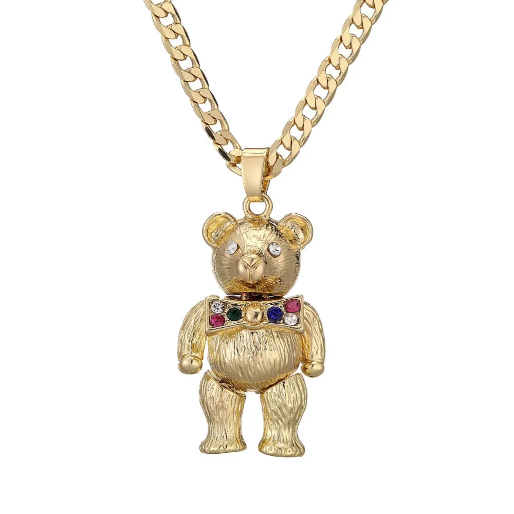 Gold Teddy Bear Pendant Necklace 22 Inch 4mm Belcher Chain