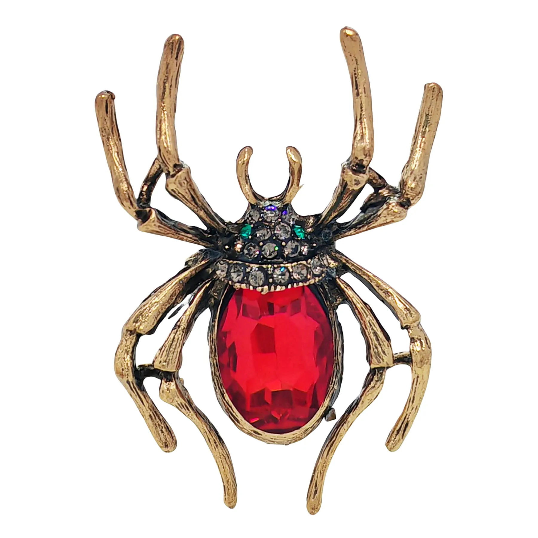 Gothic Antique Gold Feet Red Spider Brooch Pin Halloween Festival Accessory