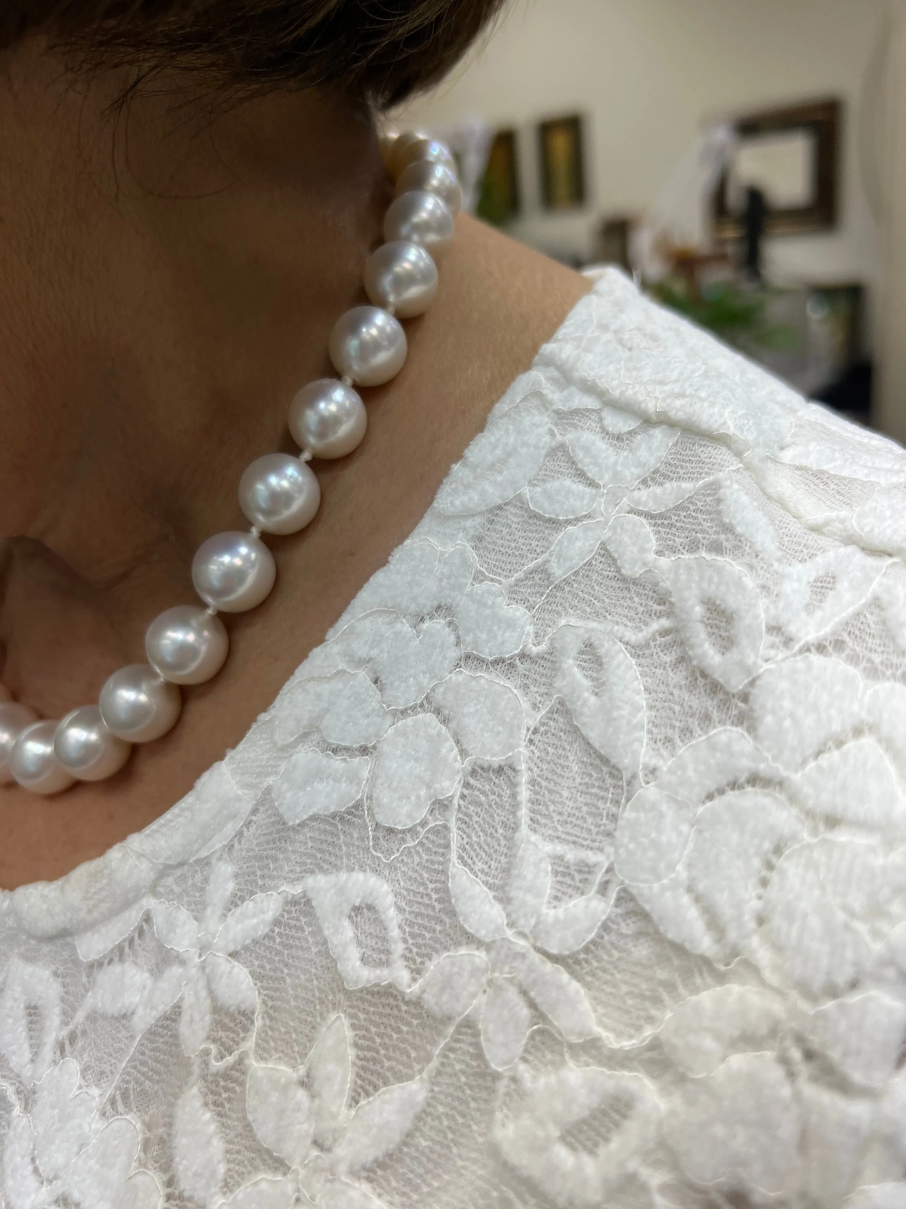 Graduated South Sea Pearl Diamond Platinum Necklace