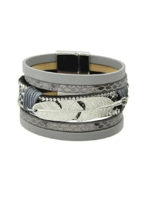 Gray Multilayer Blue Black Pu Leather Wrap Bracelets