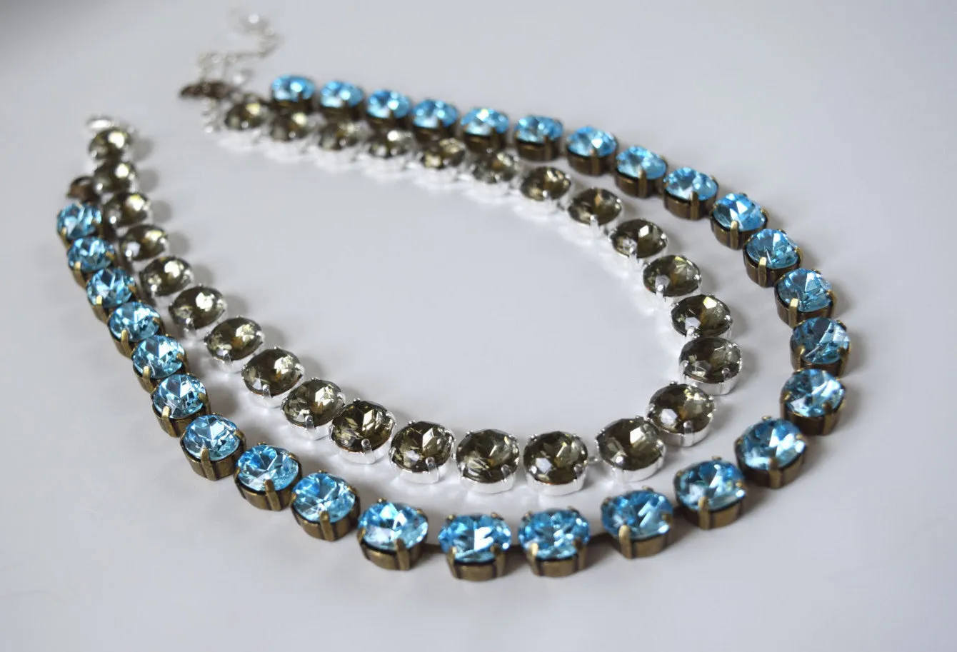 Gunmetal Grey Collet Necklace | Crystal Riviere Necklace - Small Round