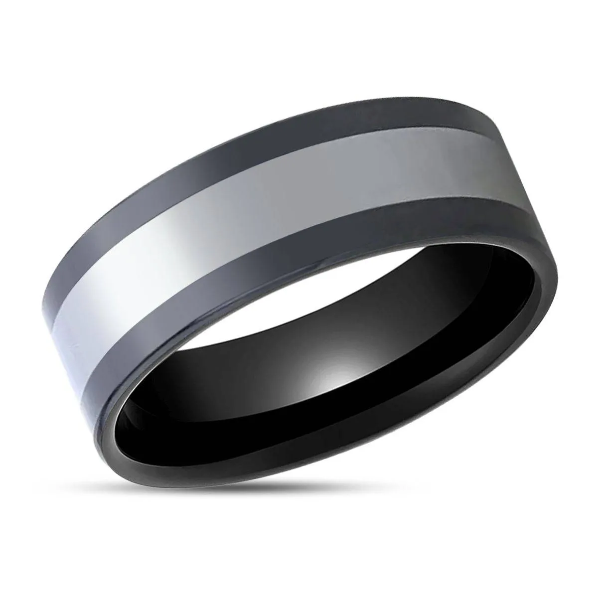 HUSKEY | Black Ceramic, Tungsten Inlay, High Polished, Flat