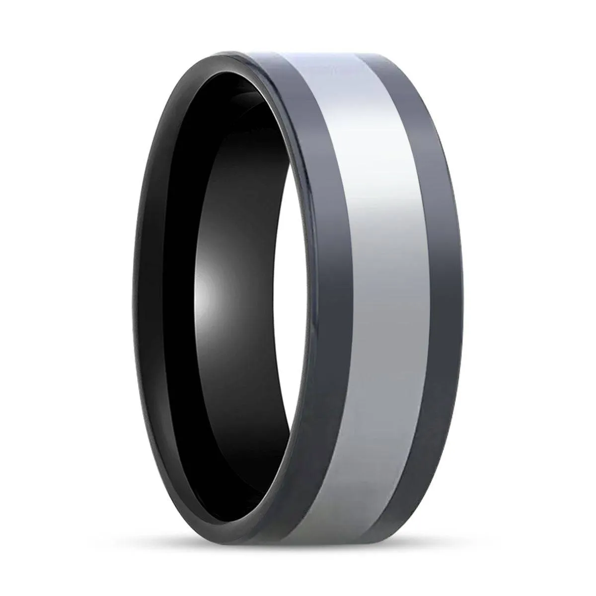 HUSKEY | Black Ceramic, Tungsten Inlay, High Polished, Flat