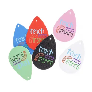 Imitation Leather Teardrop Pendants - Colorful Teach Inspire - 4 Pieces - LP159