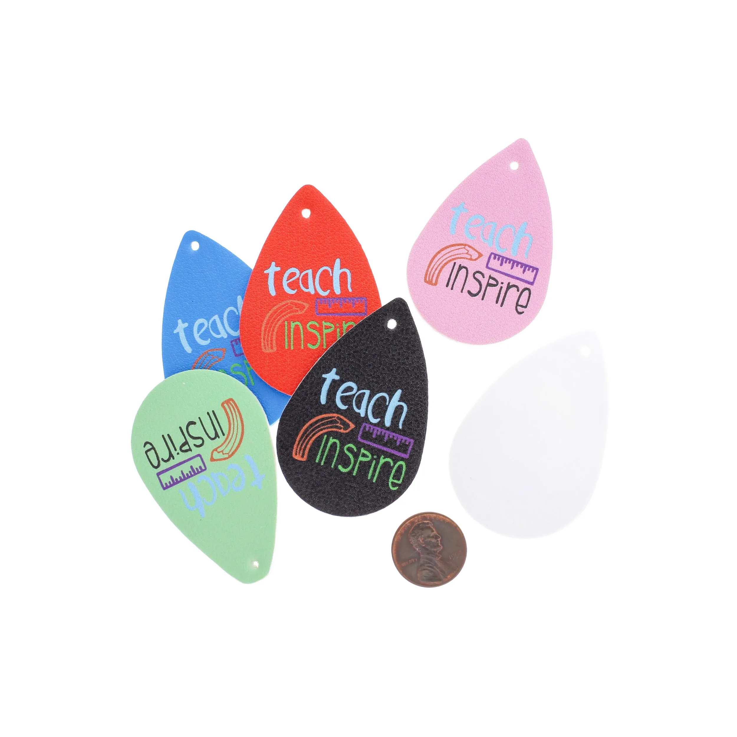 Imitation Leather Teardrop Pendants - Colorful Teach Inspire - 4 Pieces - LP159